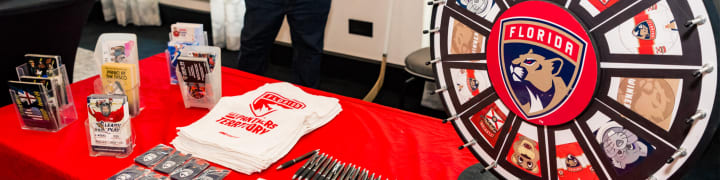 Panthers merchandise on a table