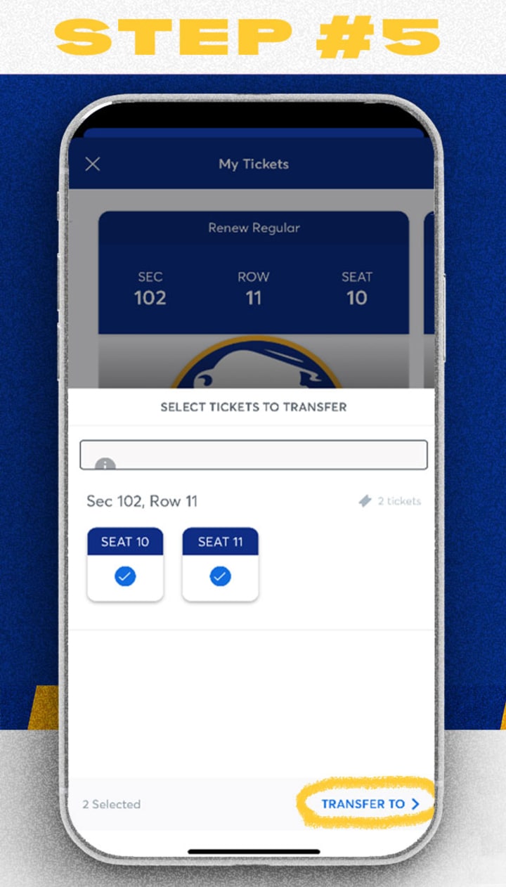 Mobile ticket transfer step 5, select which tickets to transfer