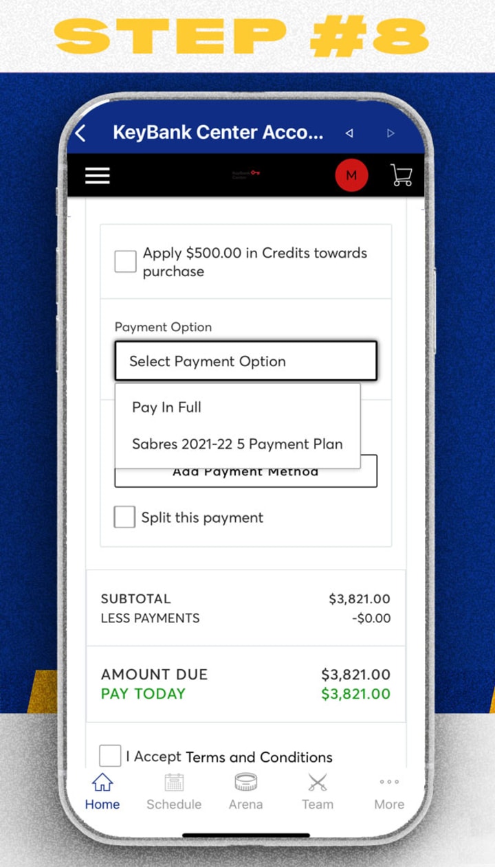 Mobile ticket invoice step 8 select your payment plan from the dropdown menu