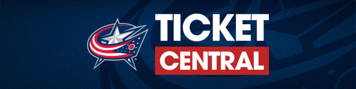 Blue graphic with large white text reading Ticket Central. Blue Jackets primary logo to the left.