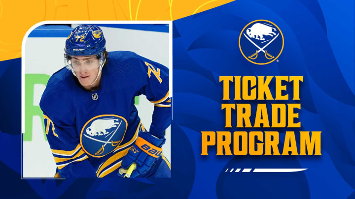 Ticket Trade Program graphic with a photo of Tage Thompson