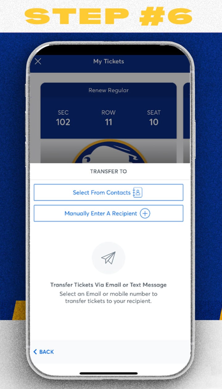 Mobile ticket transfer step 6, select a transfer recipient