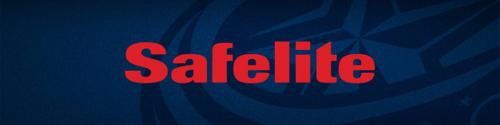 Red Safelite logo on blue background.