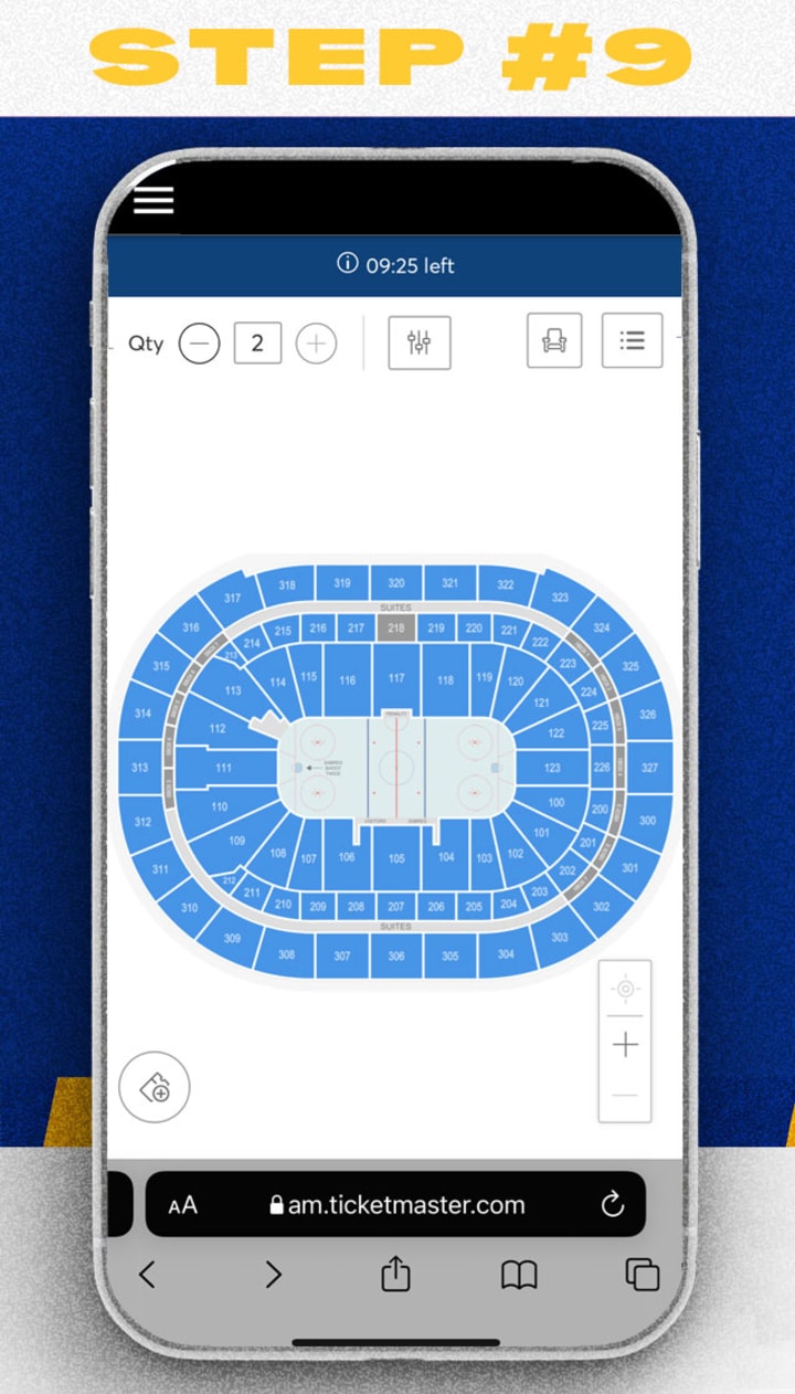 Mobile ticket exchange step 9, find seats using the interactive seat map and continue to your cart