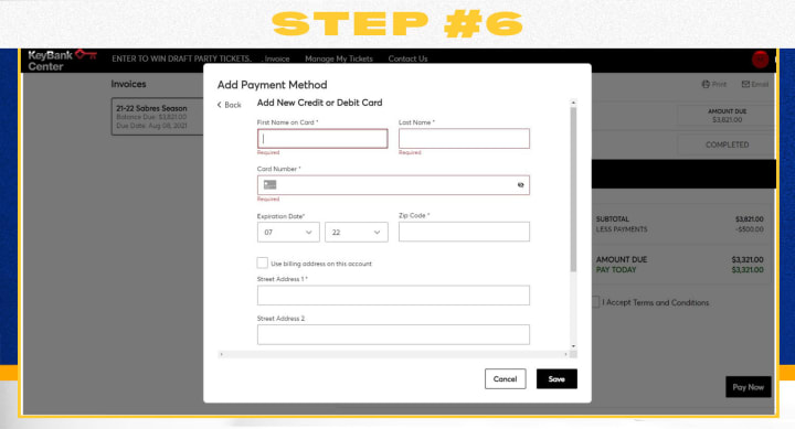 Desktop invoice step 6, fill in credit card and shipping information