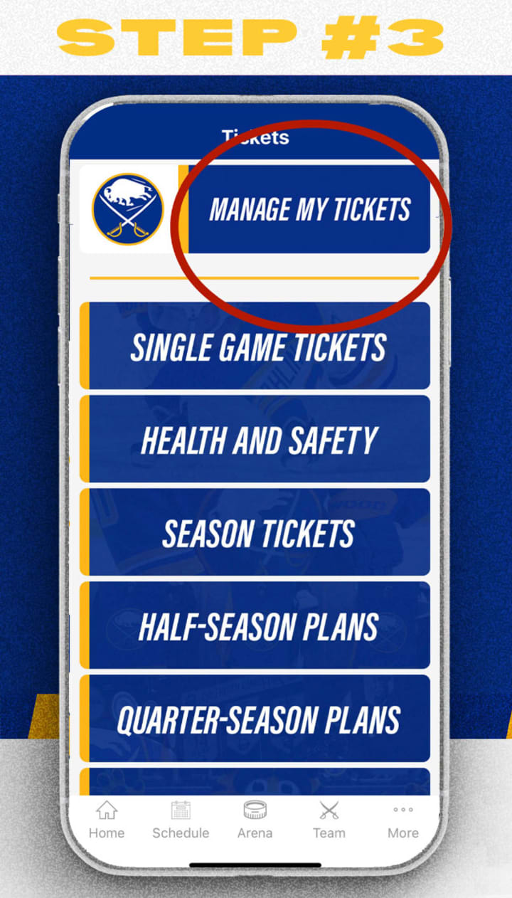 Mobile ticket exchange step 3, Navigate to manage my tickets