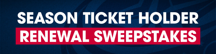 Blue header with large white text reading Season Ticket Holder Renewal Sweepstakes.