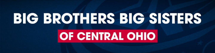 Blue header with large white text reading Big Brothers Big Sisters of Central Ohio.
