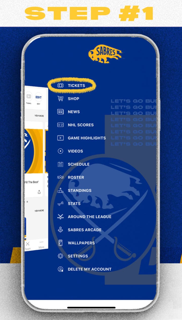 Bandits Voucher step 1, open the Buffalo Sabres mobile app and tap more in the bottom right corner, then tap tickets
