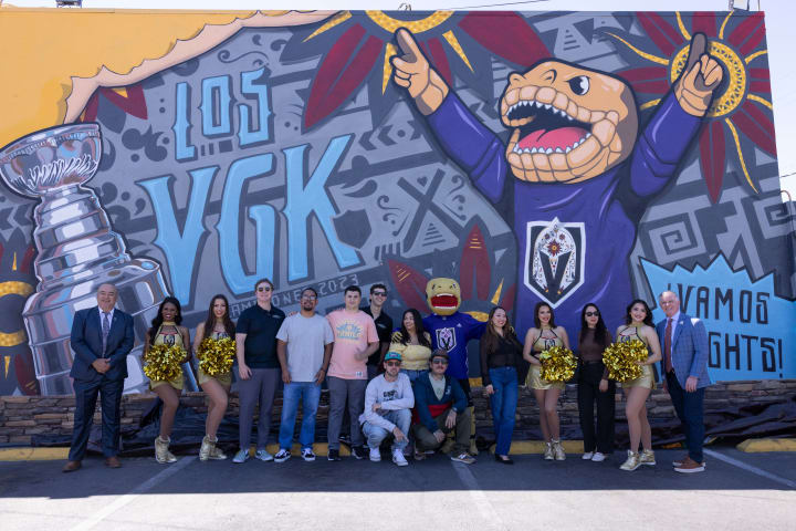 Los VGK Mural with the artists, Vegas Vivas, Kerry Bubolz and Jesus Lopez