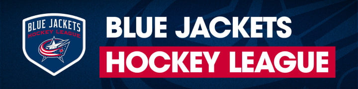 Blue header with Blue Jackets Hockey League logo to the left. Large white text to the right reads Blue Jackets Hockey League.