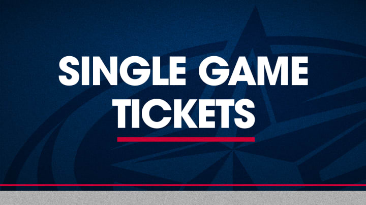 Blue graphic with large white text reading Single Game Tickets.