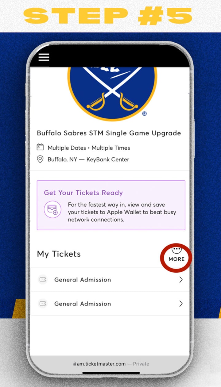 Mobile ticket exchange step 5, tap the more option