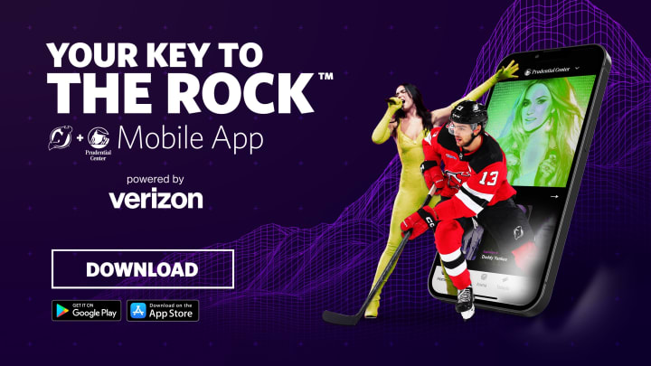 New Jersey Devils + Prudential Center Mobile App - Your Key To The Rock presented by Verizon - Download - Get it on Google Play, Download on the App Store (iOS)