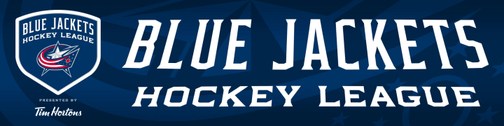 Blue header with Blue Jackets Hockey League logo to the left. Large white text to the right reads Blue Jackets Hockey League.