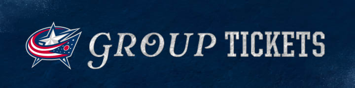 Blue header with large white text reading Group Tickets. Blue Jackets primary logo to the left.