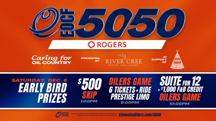 Banner showing the beneficiaries of the current EOCF 50/50 raffle and some early bird prizes.