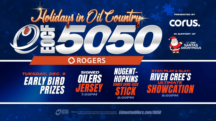 Banner showing the beneficiaries of the current EOCF 50/50 raffle and some early bird prizes.