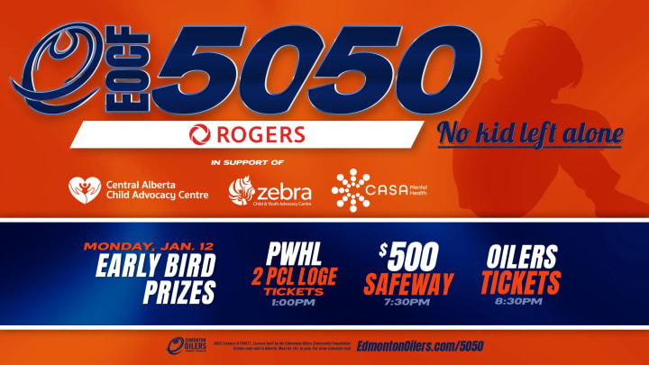Banner showing the beneficiaries of the current EOCF 50/50 raffle and some early bird prizes.