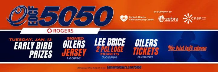 Banner showing the beneficiaries of the current EOCF 50/50 raffle and some early bird prizes.