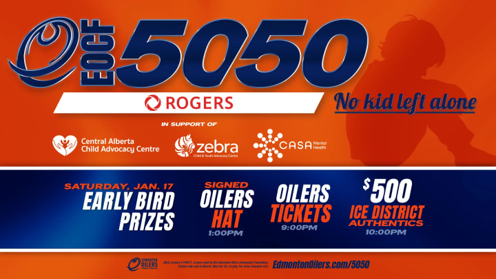 Banner showing the beneficiaries of the current EOCF 50/50 raffle and some early bird prizes.