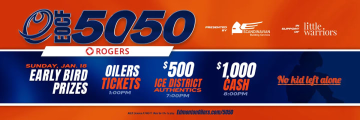 Banner showing the beneficiaries of the current EOCF 50/50 raffle and some early bird prizes.