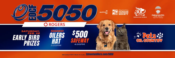 Banner showing the beneficiaries of the current EOCF 50/50 raffle and some early bird prizes.