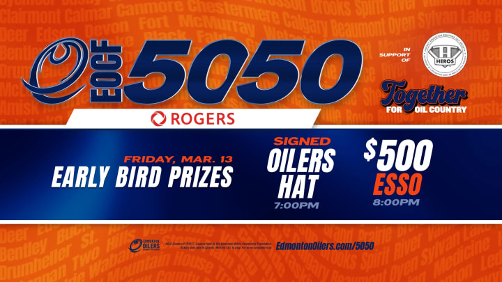 Banner showing the beneficiaries of the current EOCF 50/50 raffle and some early bird prizes.