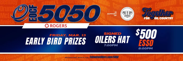 Banner showing the beneficiaries of the current EOCF 50/50 raffle and some early bird prizes.