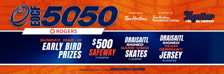 Banner showing the beneficiaries of the current EOCF 50/50 raffle and some early bird prizes.