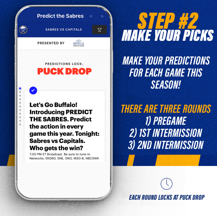 Predict the Sabres step 2, make your pics. There are three rounds, pregame and the first and second intermission
