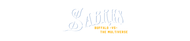 Wordmark that says "Sabres Buffalo vs the Multiverse"
