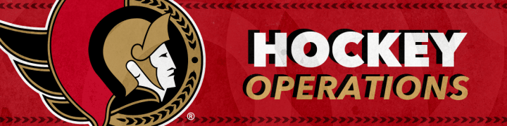 Red background with the words "Hockey Operations" in white and gold beside a large Ottawa Senators logo.