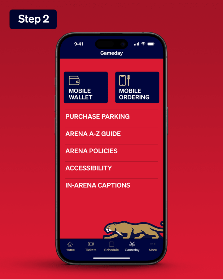 Step 2: Open the App, tap the “Gameday” tab and then “Mobile Ordering”.