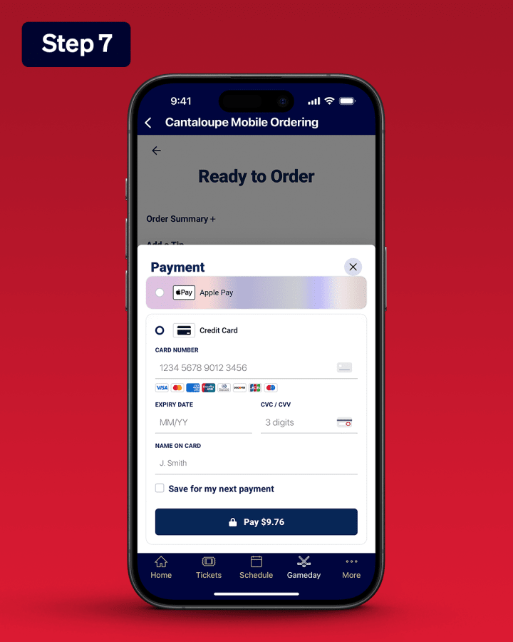 Step 7: Tap “Continue to Payment”. Add a card or check out using Apple Pay or Google Wallet.