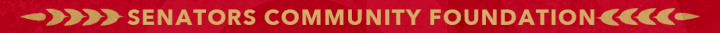 Red background with the words "Senators Community Foundation" in gold.