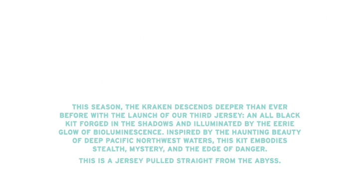 graphic reading the abyss awakens in white text atop a transparent background. a paragraph of descriptive text accompanies the header text. that text is ice blue.