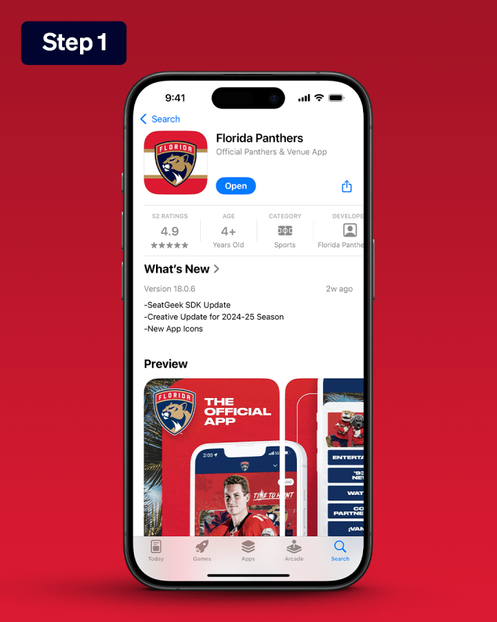 Step 1: Download the Florida Panthers App from the IOS or Android store.