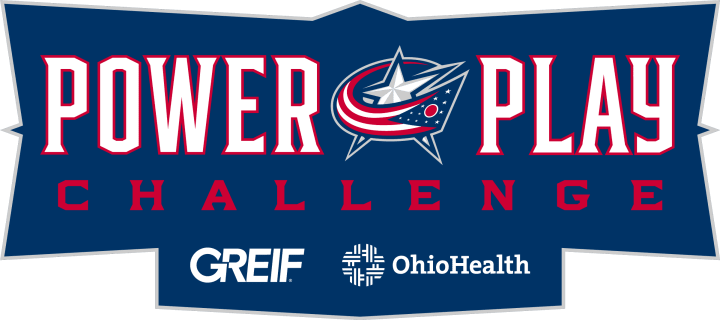 Blue Jackets Power Play Challenge, presented by Greif and OhioHealth, logo on white background.