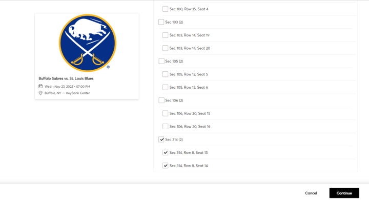 Ticket trade step 5, select which seats you would like to manage from the event