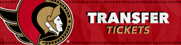 Red background with the words "Transfer Tickets" in white and gold beside a large Ottawa Senators logo.