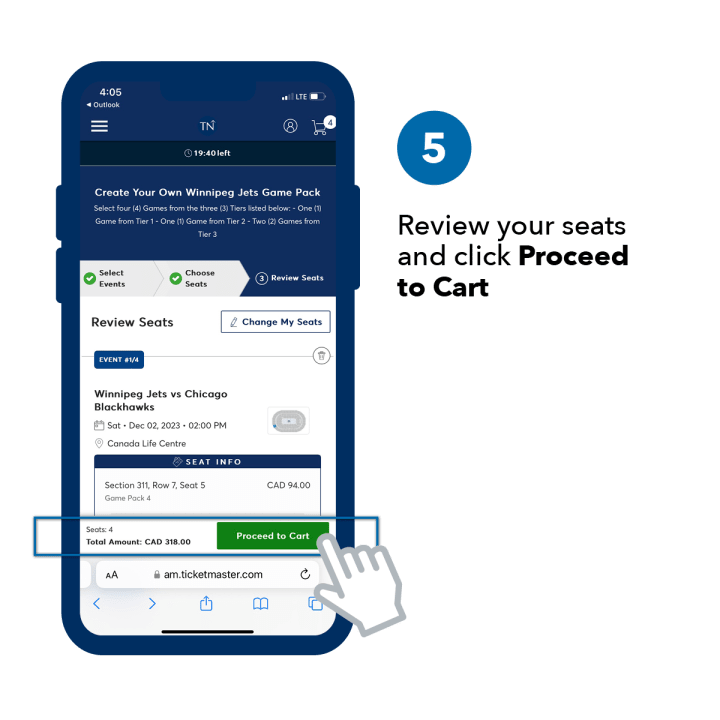 Step 5. Review your seats and click Proceed to Cart