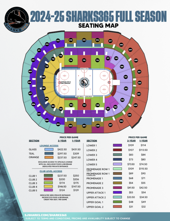 24-25 Sharks365 Full Season Seating Map