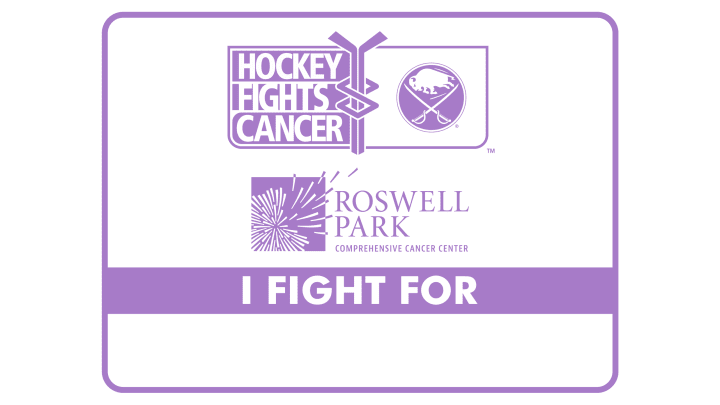 Hockey Fights Cancer placard with the text 'I fight for'
