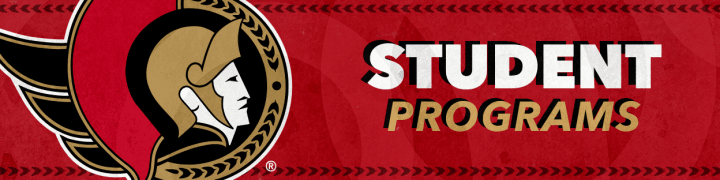 Red background with the words "Student Programs" in white and gold beside a large Ottawa Senators logo.