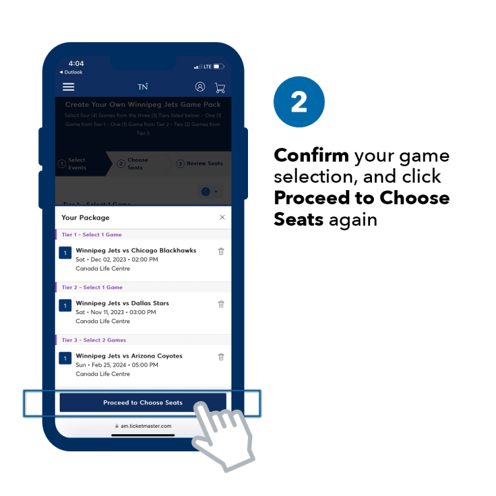 Step 2. Confirm your game selection, and click Proceed to Choose Seats again.