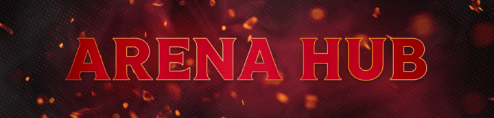 Red background with the words "Arena Hub" in white and gold beside a large Ottawa Senators logo.