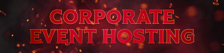 Red background with the words "Corporate Event Hosting" in white and gold beside a large Ottawa Senators logo.