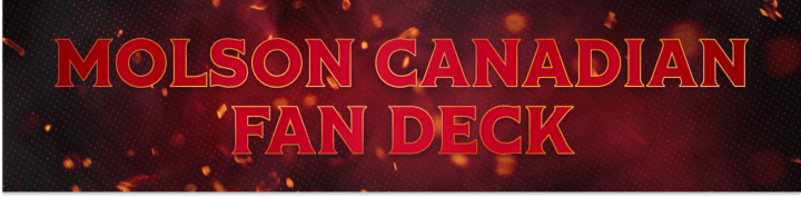 Red background with the words "Molson Canadian Fan Deck" in white and gold beside a large Ottawa Senators logo.