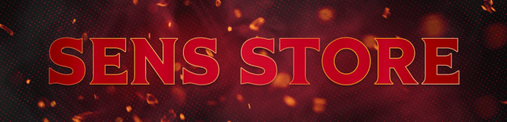 Red background with the words "Sens Store" in white and gold beside a large Ottawa Senators logo.